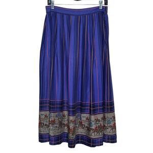 Classic Plaid Equestrian Hunting Scene 1980's Intentions Pleated Midi Skirt